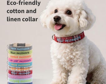 Aangepaste halsband, gepersonaliseerde halsband, geborduurde halsband met naam en telefoonnummer, cadeau voor hond mama/papa, halsband en riem set