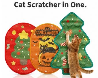 Wall Mounted Sisal Cat Scratcher, Personalized Cat Scratch Pad, Stick-On Natural Scratch Mat, Cute Shaped Cat Scratcher, Christmas Cat Gift