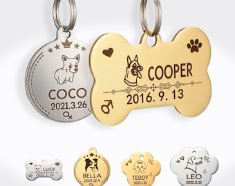 Honden-ID-tag, accessoires halsband, gepersonaliseerde honden-ID-tag, gegraveerd honden-ID-tag met naam en telefoonnummer, cadeau voor hond moeder/vader