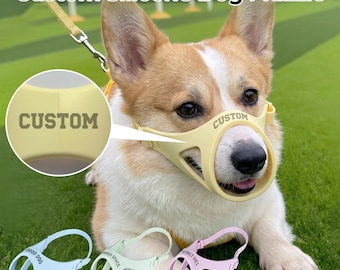 Focinheira personalizada para cães, focinheira de silicone com nome personalizado para cães, focinheira respirável e ajustável para animais de estimação, presente para treinamento de filhotes, presente para amantes de cães