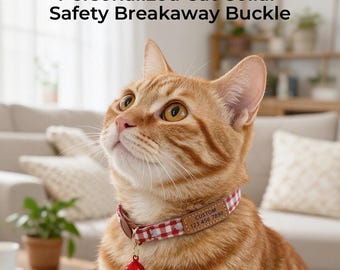 Personalisiertes Katzenhalsband, Sicherheitshalsband mit Sicherheitsverschluss, Halsband mit individueller Kennzeichnung für Katzen, kariertes Kittenhalsband mit Glöckchen, verstellbares Kittenhalsband