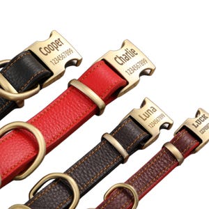 Collar de perro, collar de perro de cuero genuino, collar de perro personalizado, collar de perro de cuero grabado con nombre y número de teléfono imagen 10