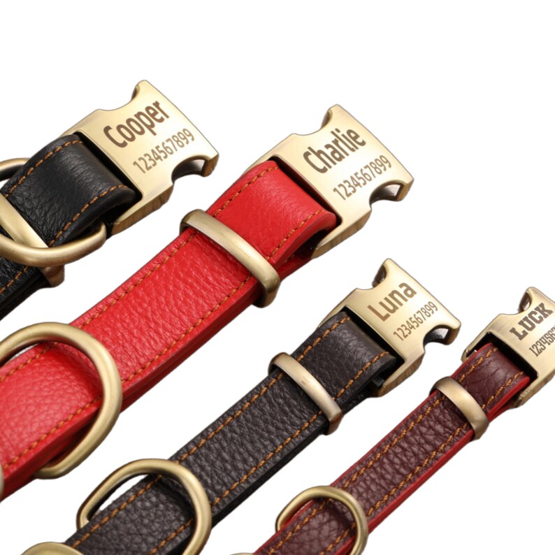 Collar de perro, collar de perro de cuero genuino, collar de perro personalizado, collar de perro de cuero grabado con nombre y número de teléfono imagen 10