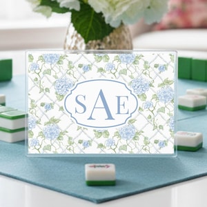Mahjong Card Cover & Line Reader Set mit Hortensien Print | Benutzerdefinierte große Mahjong Kartenhülle Zubehör | Geschenk für Sie | Druckbares Line Finder