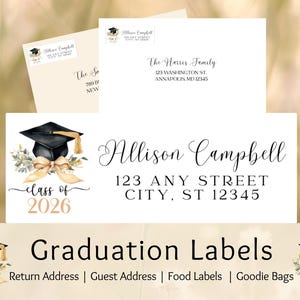 Graduation Return Address Labels Class of 2026 | Personalized Printable Return Labels for Save the Date, Announcements, & Party Invitations