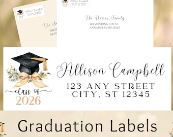 Etiquetas de dirección de retorno de graduación de la clase de 2026 / Etiquetas de retorno imprimibles personalizadas para guardar la fecha, anuncios e invitaciones a fiestas