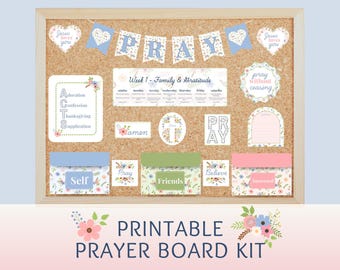 Kit per la bacheca delle preghiere con motivo floreale stampabile, biglietti di richiesta di preghiera fantasiosi, bacheche digitali, ministero per bambini, bacheche delle preghiere rosa, blu e verdi