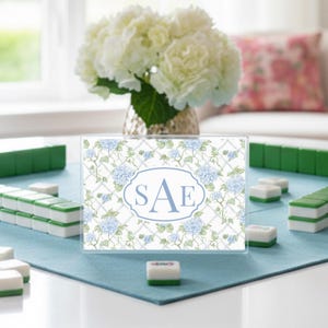 Mahjong Card Cover & Line Reader Set mit Hortensien Print | Benutzerdefinierte große Mahjong Kartenhülle Zubehör | Geschenk für Sie | Druckbares Line Finder