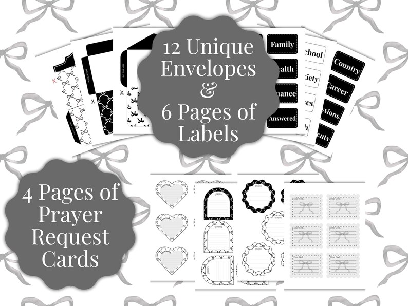 Pray Label Printable Prayer Board Kit Printable Black & White Bow | Coquette Prayer Boards ...
