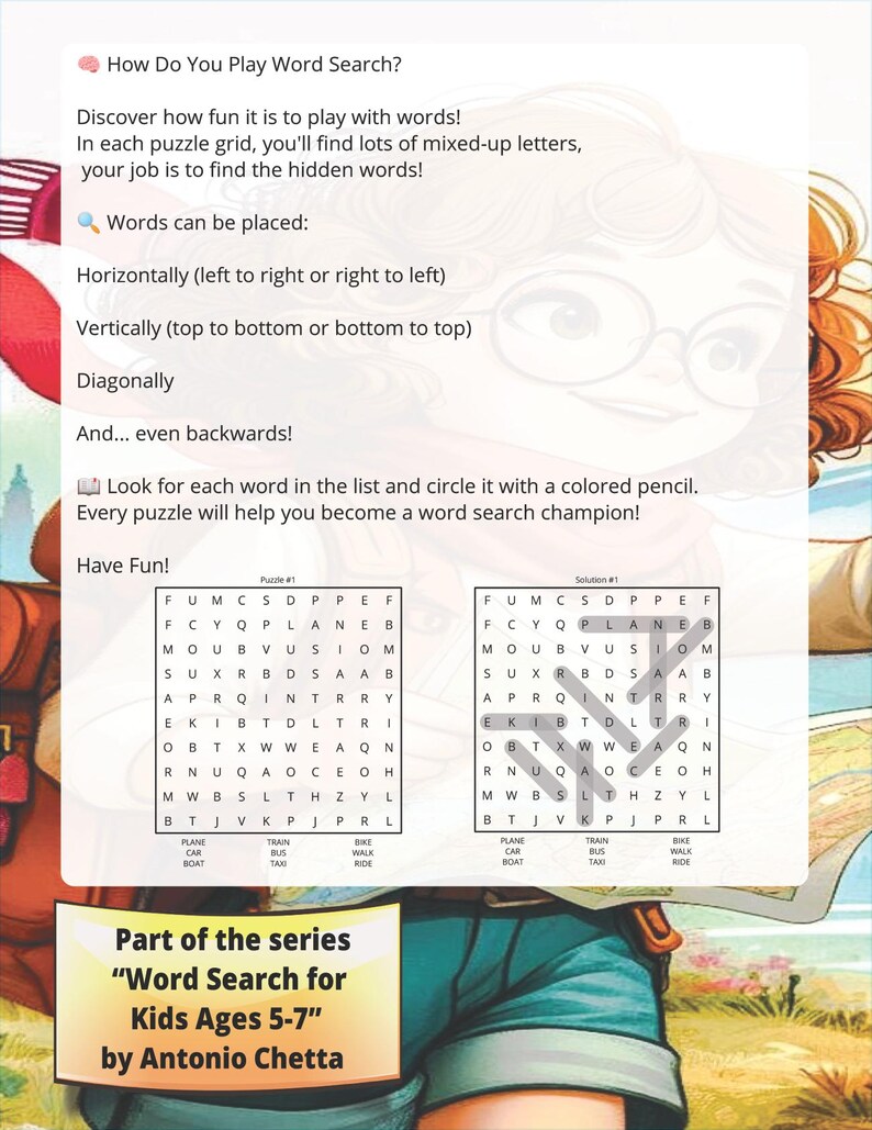 Travel and Vacation: Word Search Puzzle for Kids Ages 5-7 - Printable ...