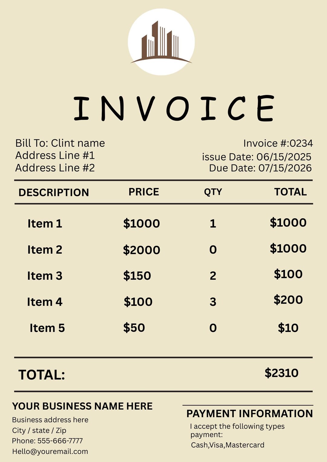 Editable Canva Invoice Template: Printable Business Billing for Small ...