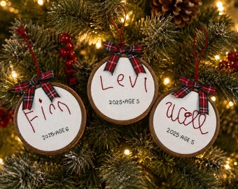 Custom Handwriting Embroidery Ornament | Child’s Handwriting Keepsake | Personalized Year & Age Ornament | Candy Cane Backing