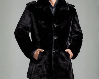 Black Mink Fur Coat Mens Blazer Coat Black Fur Jacket Single Breasted Luxury Winter Wear Semi-Formal Business Jacket Handmade Gift For Him