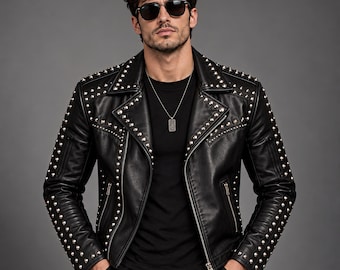 Studded Jacket Men's Genuine Leather Punk Rock Motorcycle Jacket Statement Jacket Luxury Black Gothic Moto Jacket Handmade Biker Jacket Gift