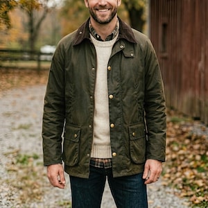 Giacca trapuntata in cotone da uomo, giacca da fienile verde m65, giacca da campo, giacca da lavoro in tela cerata, cappotto da fienile vintage, regalo casual autunnale alla moda per lui