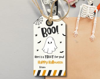 Happy Halloween Gift Tag, Trick or Treat Favor Bag Tag, Fall Ghost Gift Tags, Halloween Treat Tags