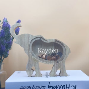 Personalized Elephant Piggy Bank: Montessori Wood Coin Bank