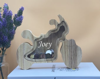 Wooden motorcycle Piggy Bank,nursery decoration,Home Bedroom Decorations,Animal Piggy Banks For Kids,Personalized Gift For Son Birthday