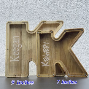 Hucha de madera personalizada de 9,1 pulgadas, hucha con letras de madera para niños, hucha con alfabeto, regalo para niños (nombre grabado con láser)