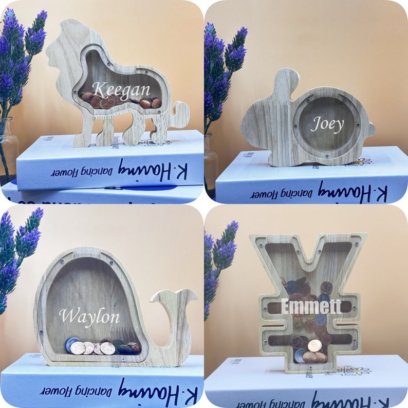 Personalized Dinosaur Piggy Bank, Wood Piggy Bank, Teach Savings Montessori Bank, Money Change Jar, Kids Piggy Bank,gifts for kidsbirthday image 7