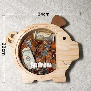 Personalized Wooden Piggy Bank: Montessori Toy, Kids Birthday Gift