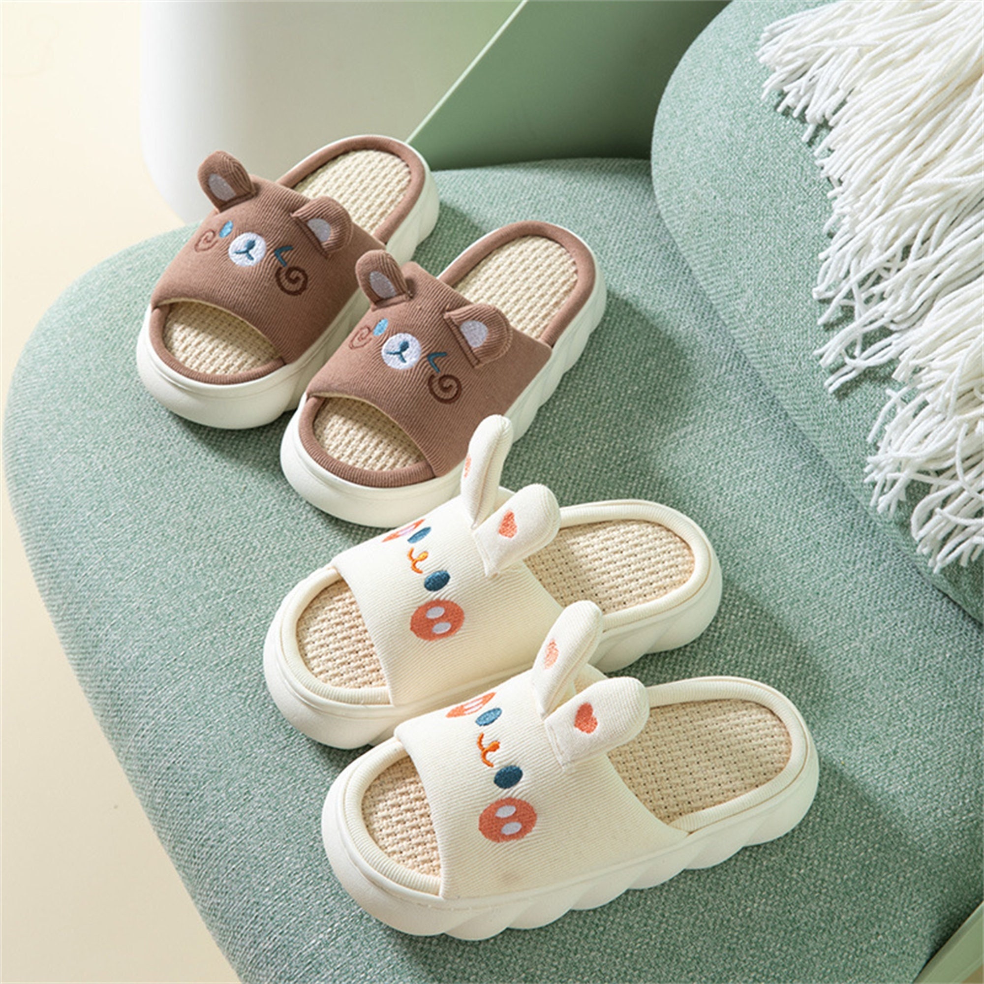 Cartoon Cute Linen Home Slippers Japanese-style Home Soft - Etsy