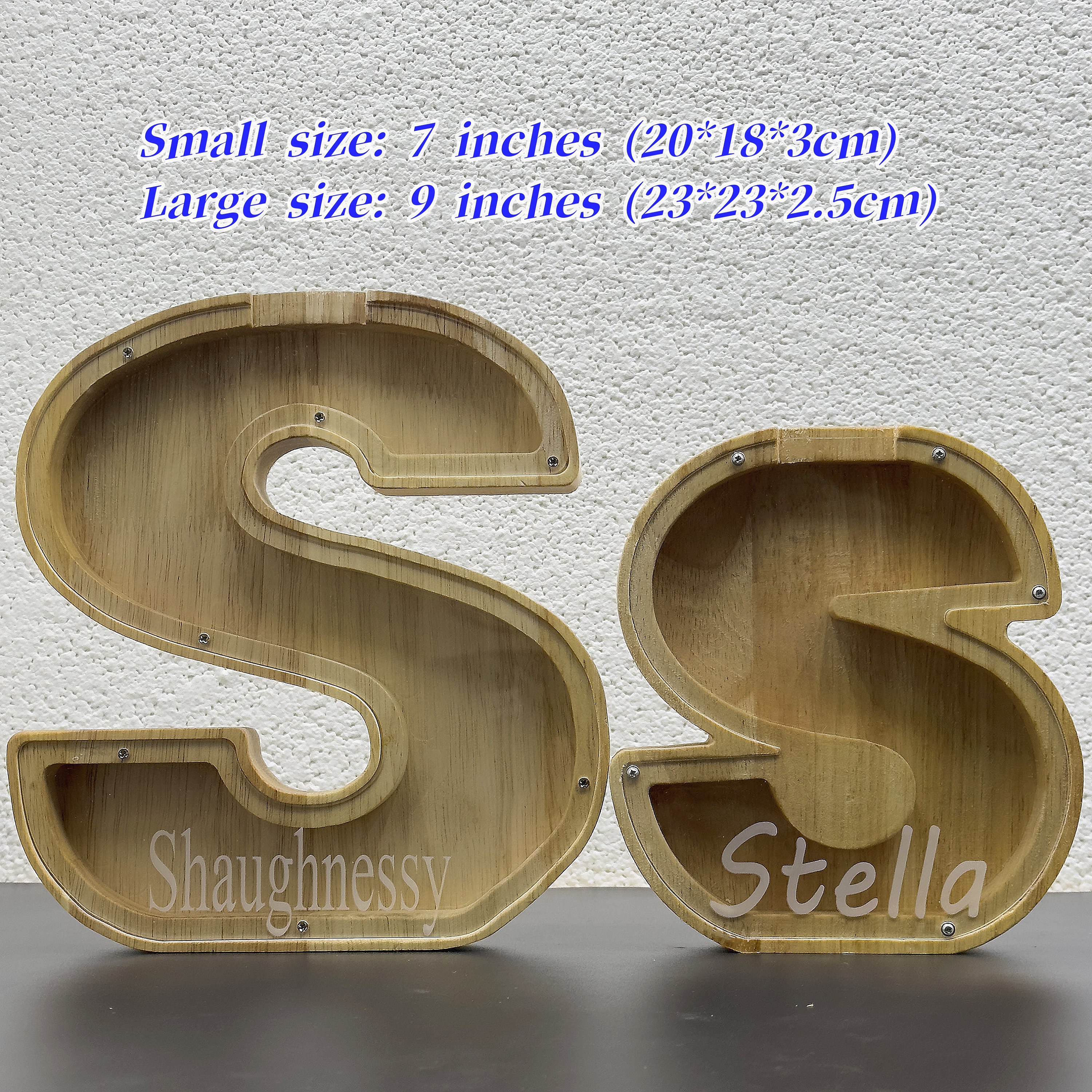 Crefun Large Wooden Letter Piggy Bank - 9.1 Inch Personalized Money Box With Alphabet Stickers, Natural Wood & Acrylic - View #3
