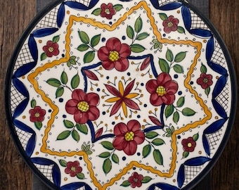 Handgemaakt Spaans decoratief bord van Ceraplant – bloementalaverastijl – 9 inch
