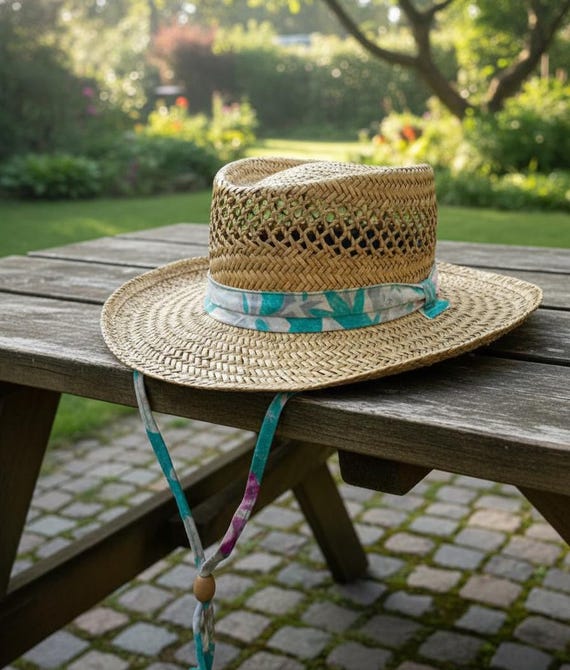 Vintage Woven Straw Wide-Brim Sun Hat ?Vintage Woven Straw Sun Hat Handmade Unisex | eBay main image 2