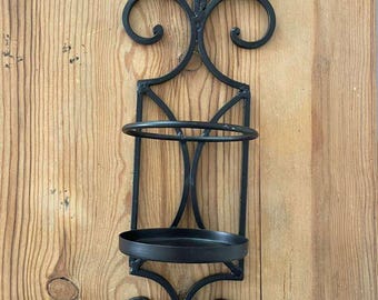 Vintage Metal Wall Candle Sconce – Votive Holder – Dark Brown – 18.75"