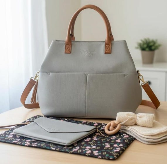 Milkmaid Goods Olivia Gray Diaper Bag – Vegan Leather  Milkmaid Goods Diaper Bag main image 0