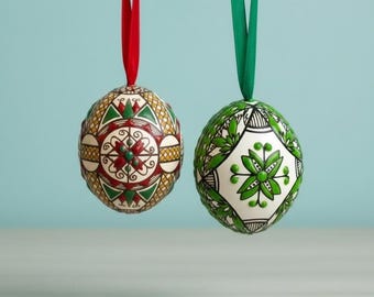 Huevos de Pascua Pysanky rumanos vintage pintados a mano - Doble geometría - Par