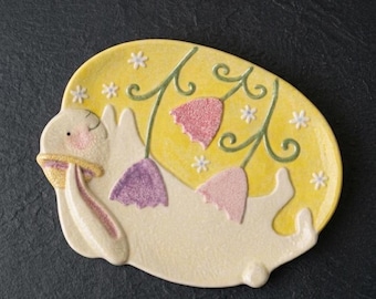 David Walker for Enesco 1999 Bunny Plate – Rabbit Shaped Easter Dish – 9"