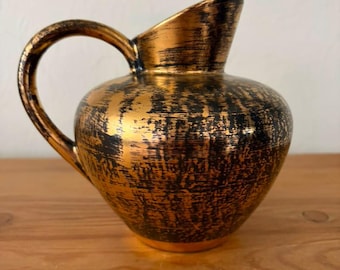 Vintage Stangl Art Pottery #4059 "Black Gold" Ewer Pitcher – 22K Gold Accents
