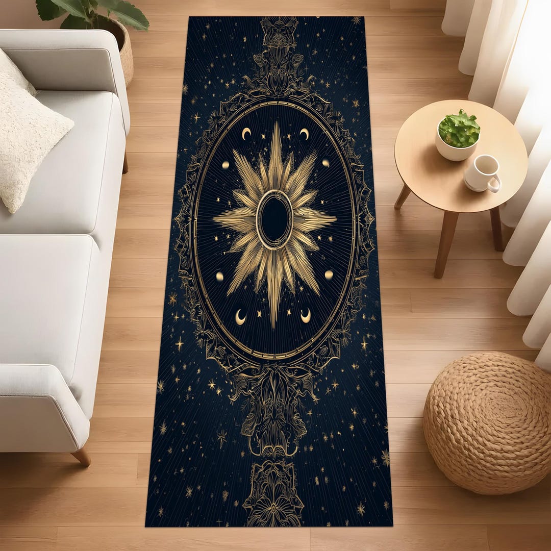 Celestial Rugs Gold Celestial Sun and Moon Rug: Mystic Boho Astrology Decor - Etsy