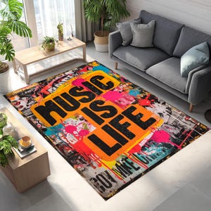 Graffiti Music Rug: Colorful Street Art Style
