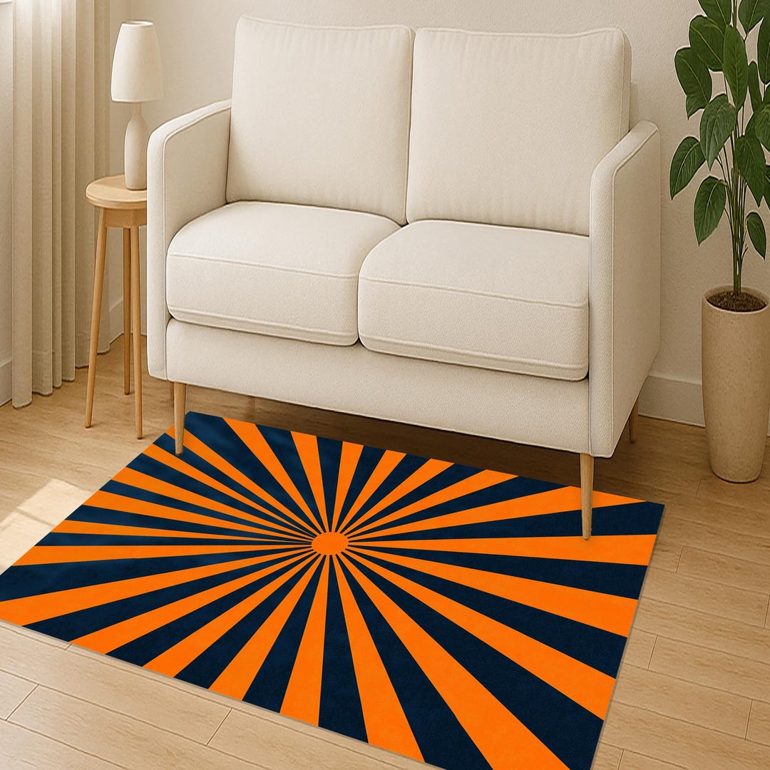 Retro Sunburst Stripe Rug: Orange, Black, Geometric Pattern - Etsy