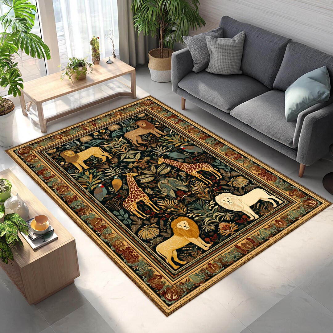 Safari Animal Rug: Exotic Jungle Design, Ornate Border - Etsy