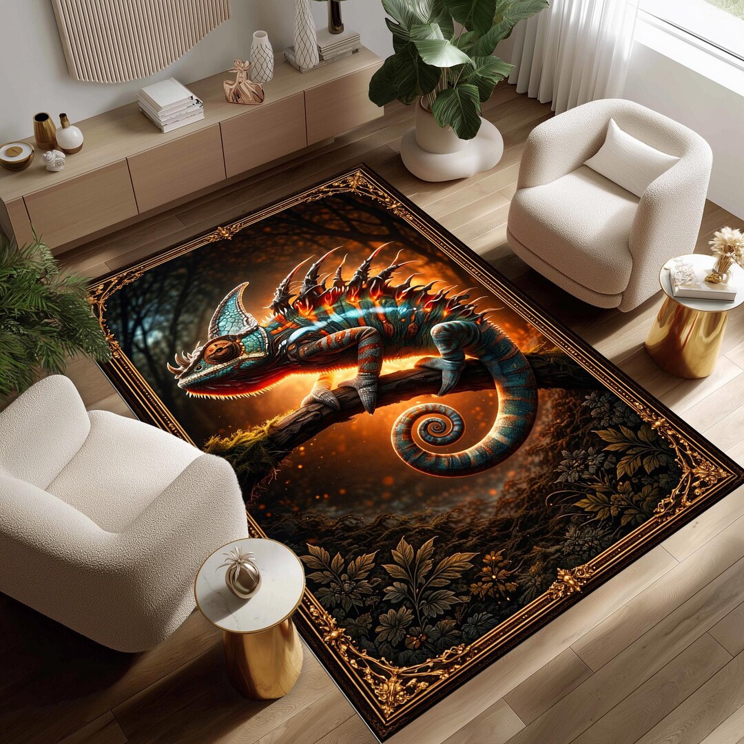 Cool Rug Lizard Fantasy Chameleon Area Rug, Mystic Lizard Art Carpet, Dramatic Living ...