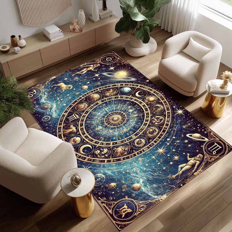 Astral Rug Pattern Zodiac Astrology Rug, Celestial Star Map Carpet, Mystic Galaxy Living ...