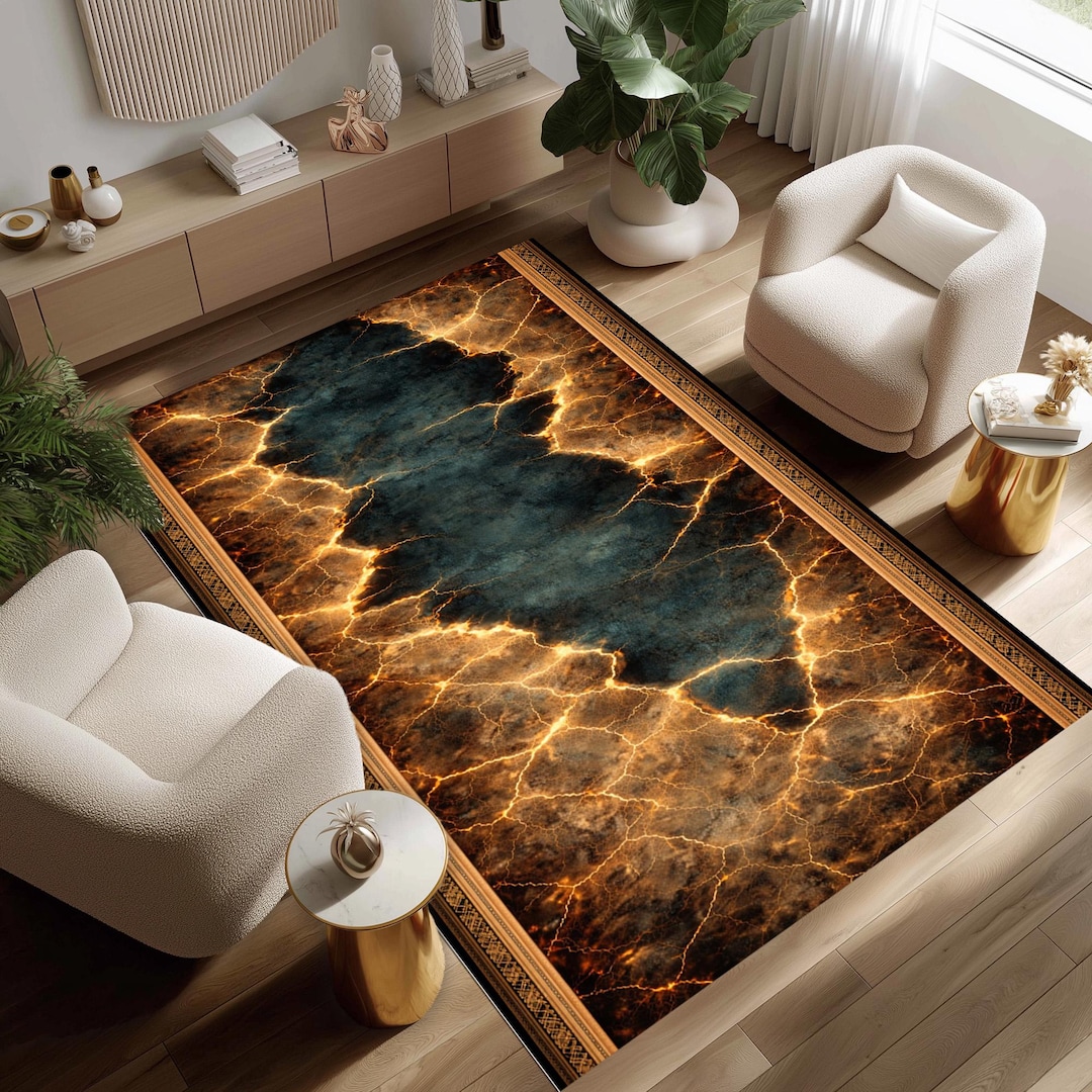 Luxury Marble Area Rug, Modern Elegant Living Room Rug, Dark Marble ...