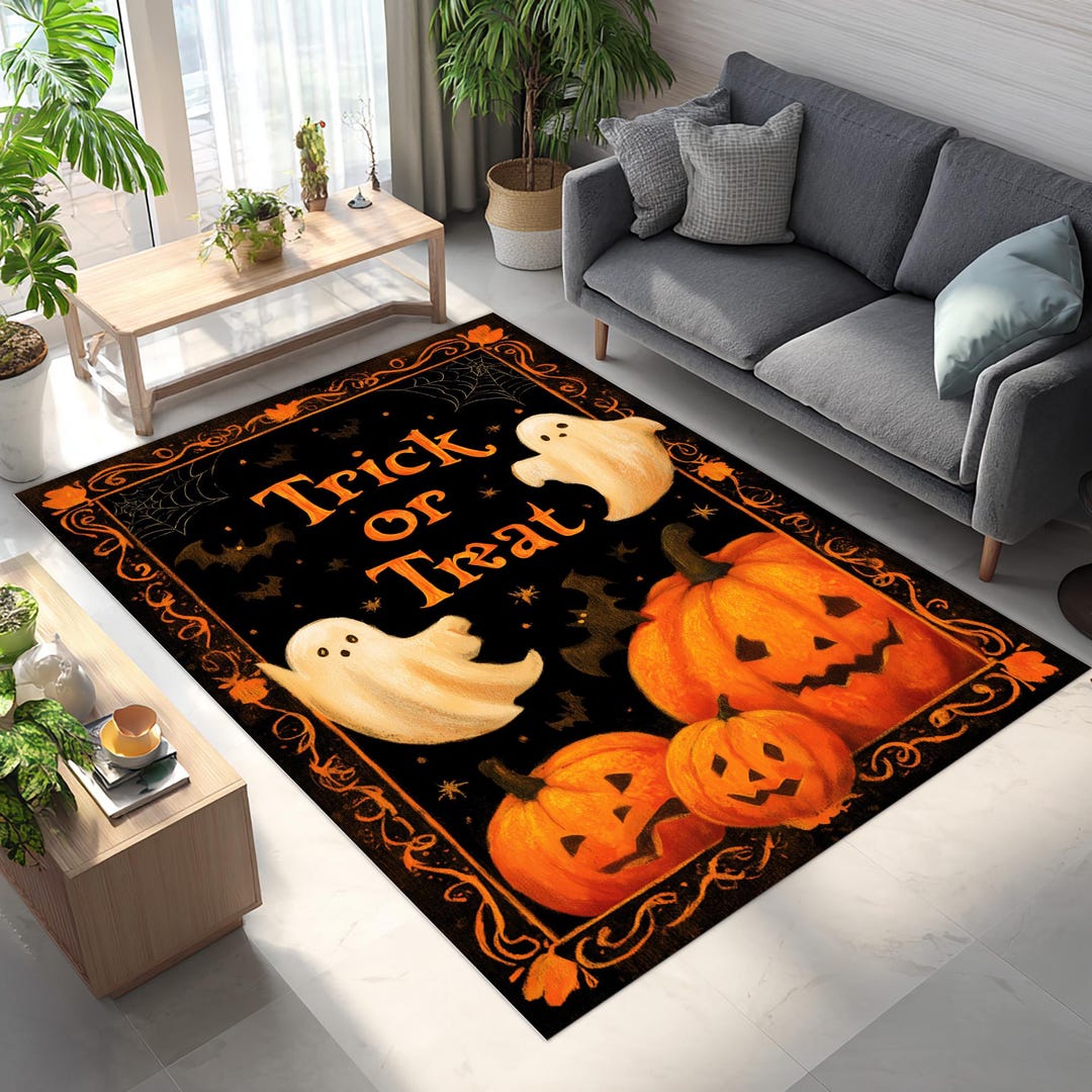 Spooky Halloween Rug: Pumpkin Ghost Design, Orange & Black - Etsy
