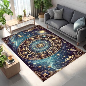Astral Rug Pattern Zodiac Astrology Rug, Celestial Star Map Carpet, Mystic Galaxy Living ...