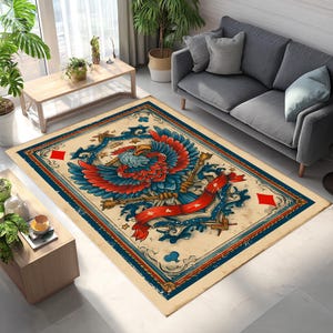 american traditional tattoo rug,eagle tattoo rug,eagle rug,vintage look tattoo eagle rug,classic rug,patriotic tattoo rug,retro tattoo rug