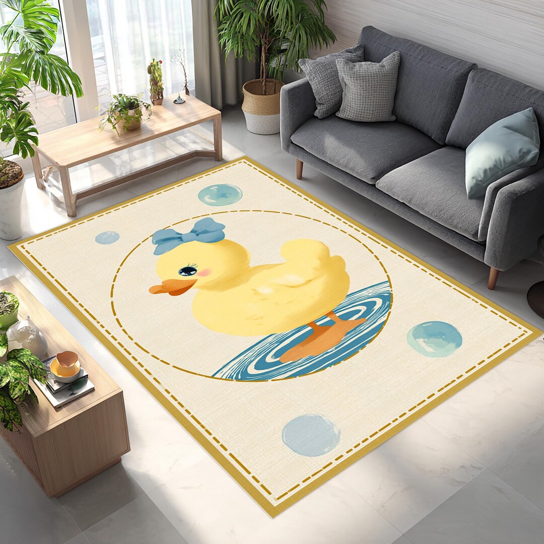 Duck Kids Room Rug: Yellow Cartoon Animal Design - Etsy