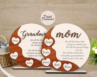 Personalized Mothers Day Round Wood Sign Svg, Gift For Mom, Mothers Day Svg, Mothers Day Gift, Wooden Ornament Svg, Glowforge Laser Cut File