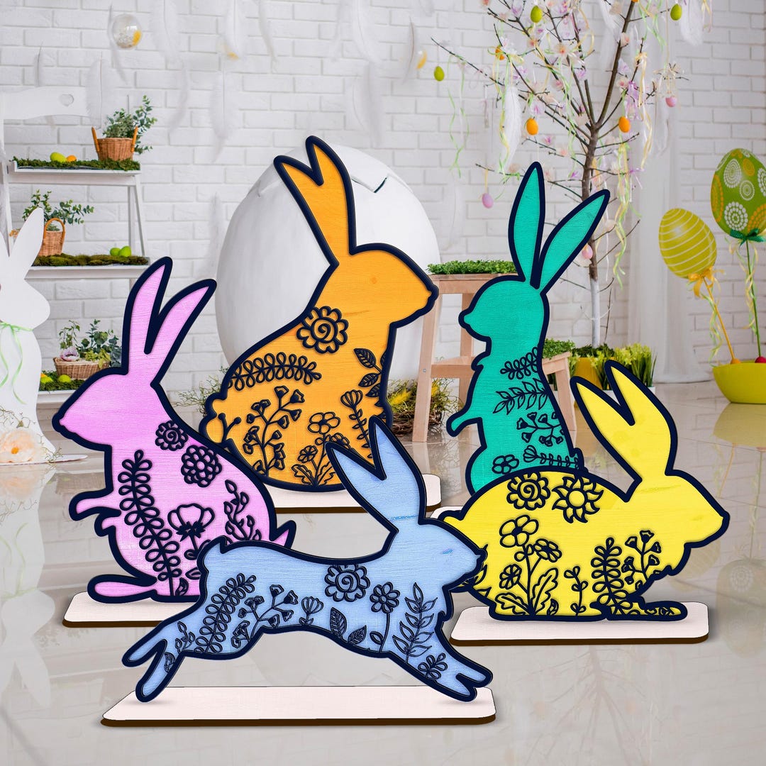 Easter Laser Cut Bunny Svg Bundle, Floral Rabbit Svg, Easter Ornament ...