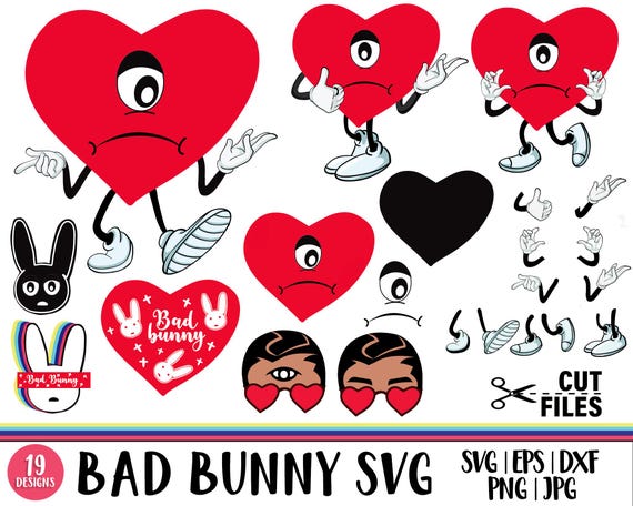 Bad Bunny Svg Bundle, Layered Bad Bunny Svg, Valentines Love Svg, Funny Heart Svg, Gift For Friends, Anti Valentines Svg, Design For Shirts.