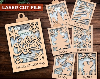 Christmas Cash Gift Holder SVG, Personalized Xmas Money Holder, Holiday Money Art, Laser Cut Design, Gift Card Holder, Digital Download.