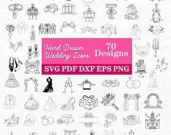 Hand Drawn Wedding Icons SVG, Wedding Timeline Clipart, Wedding Illustrations PNG, Line Art Wedding Icons, Champagne Illustrations, Cricut.